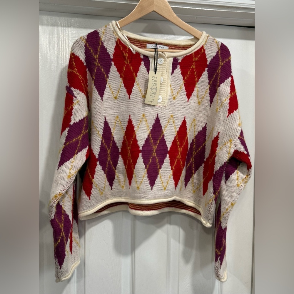 Gab kate Colorful Diamond Pattern Crew Neck Sweater